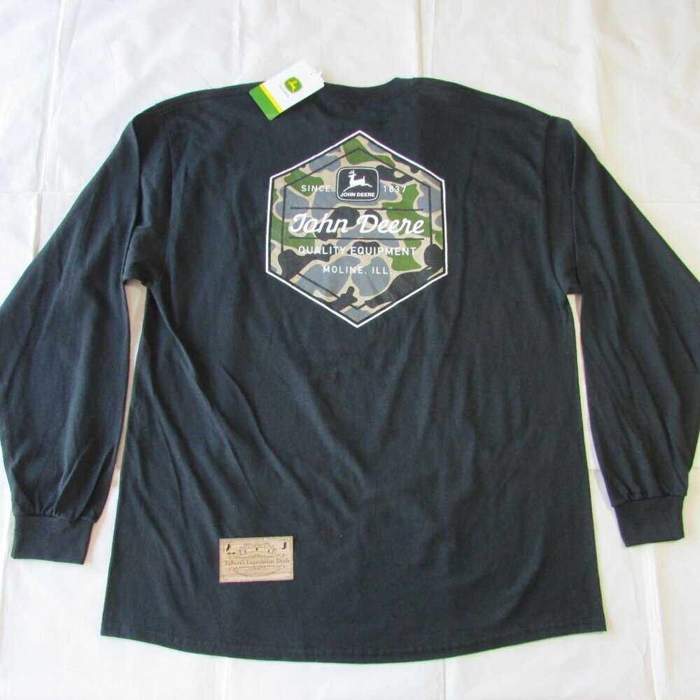 John Deere Men's XL Long Sleeve Hexagon Camo Logo Graphic T-Shirt Black